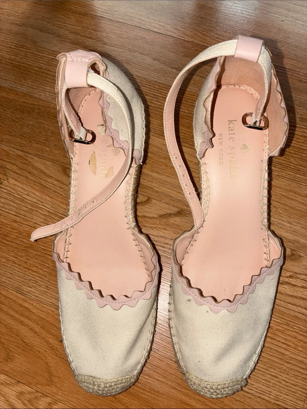 kate spade Cream Canvas Espadrilles with Pink Scalloped Trim
